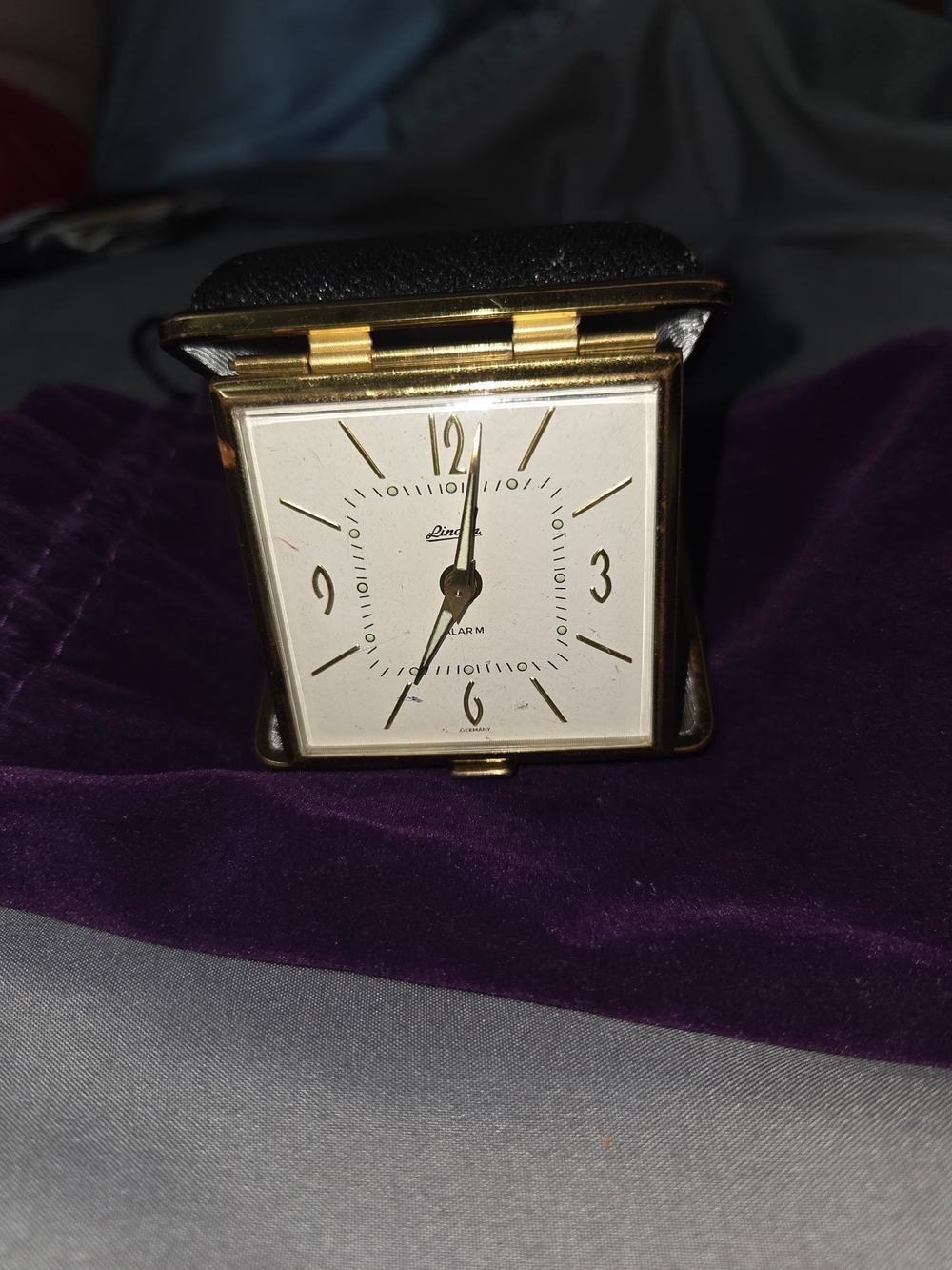 🕰️ Vintage Linden Germany Folding Travel Alarm Clock | Black Clamshell Case